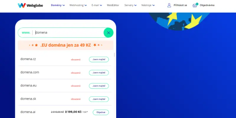 REGISTRACE DOMÉNY Obsazená doména