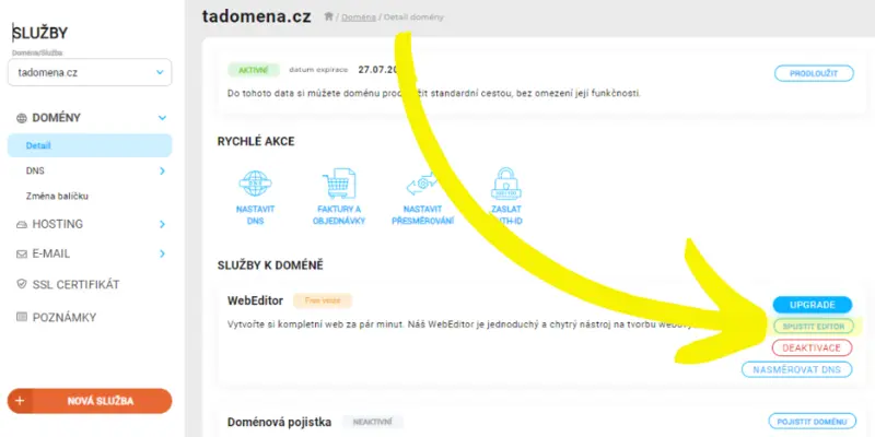 DOMÉNA Spustit editor